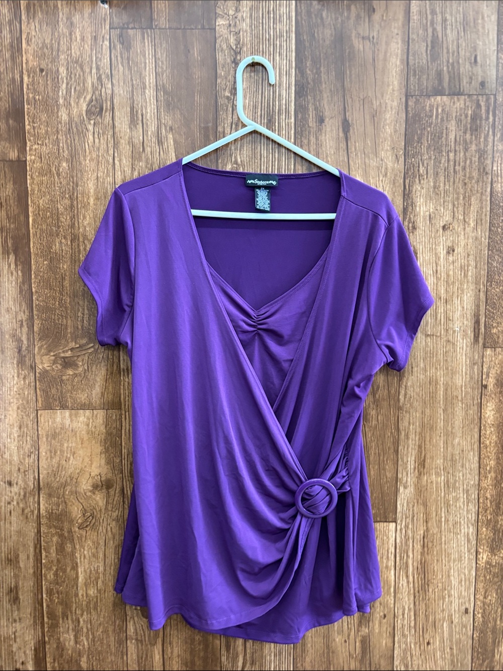 Avenue Purple Short Sleeve Top with Ring Accent